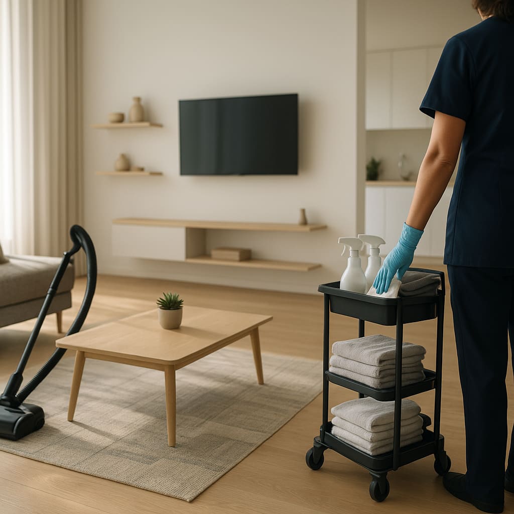 Moderne Wohnung während professioneller Reinigung