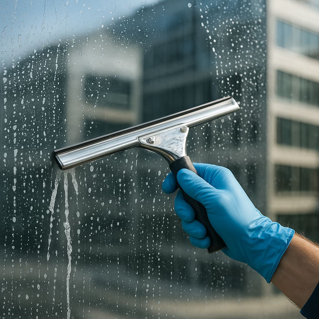 Fenster- und Glasreinigung mit Abzieher